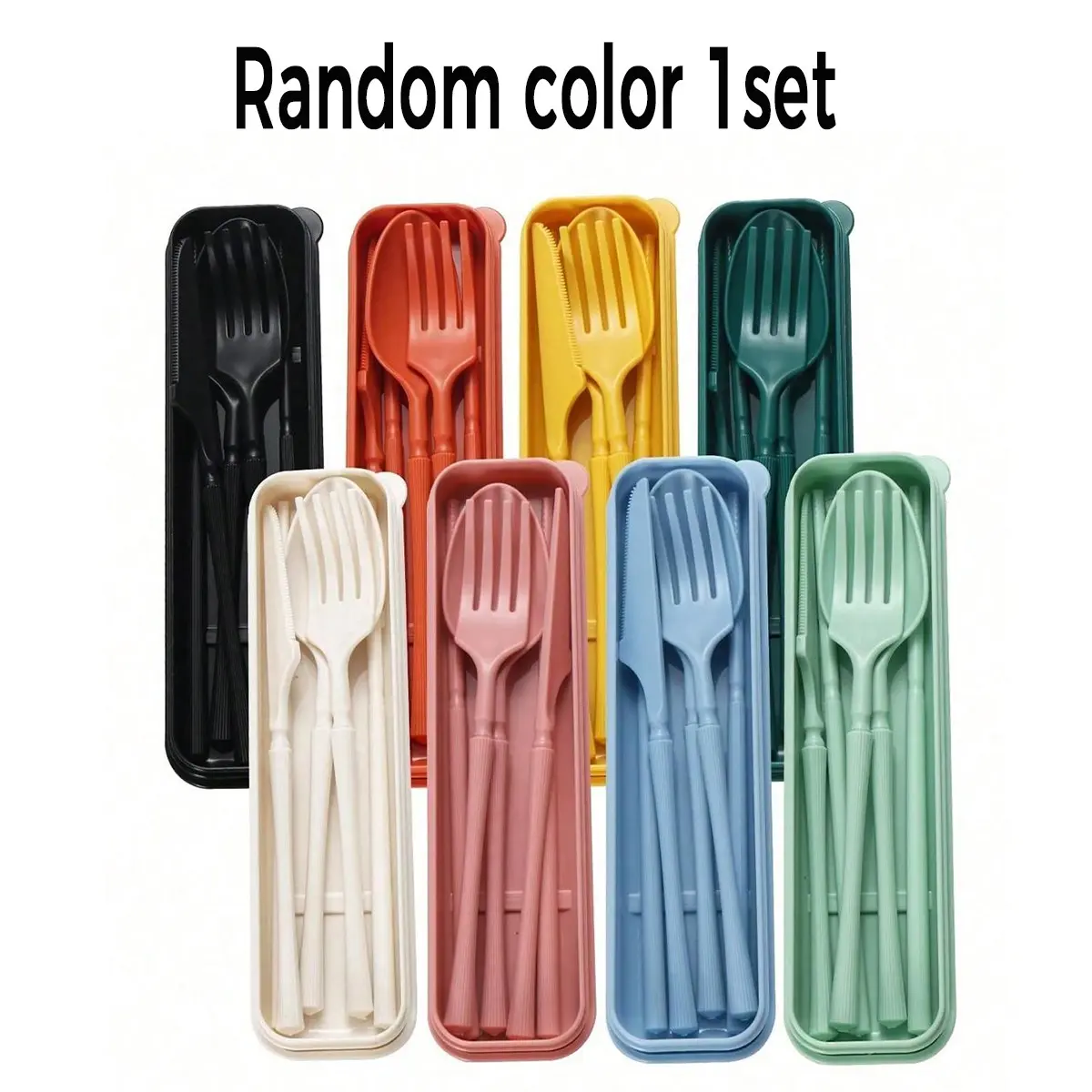 Three-In-One Cutlery Set, Camping Cutlery Kit with Storage Box, Reusable Spoon, Knife, Fork, Portable Travel Utensils, Eco-Friendly Plastic Box, Camping Kitchenware, Tableware, Picnic Essentials