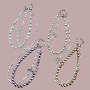 Elegant Fish Tail Design Pearl Dual-Layer Phone Chain Pendant, New Fashion Versatile High-End Keychain Accessory, Stylish Mobile Charm