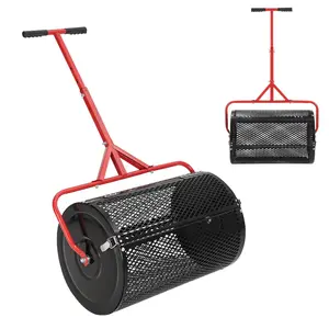 [FLASH SALE] Garvee Efficient Compost and Peat Moss Spreader – 24 Inch Lawn & Garden Seeder Roller with Adjustable T-Shaped Handle, Side Latches, Powder-Coated Metal – Spreads Grass Seed, Topsoil, Fertilizer, Manure – Handle in Red