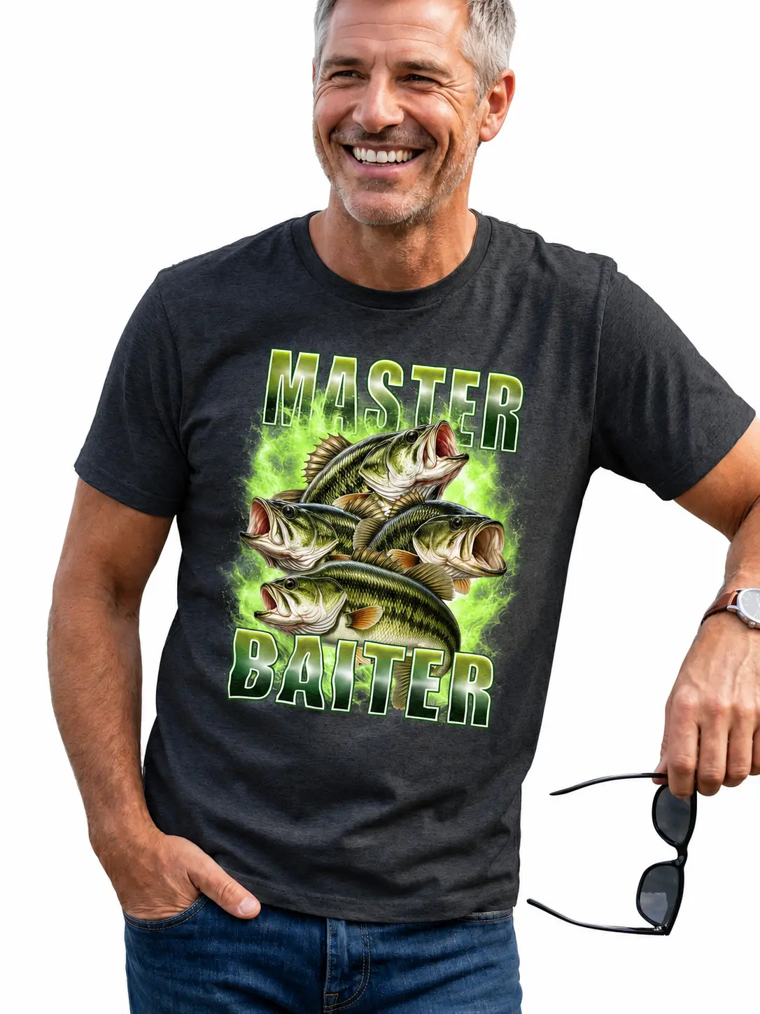 Master Baiter T-Shirt, Funny Bass Fishing Tee, Fish Graphic Shirt, Novelty Fisherman T-Shirt, Casual Outdoor Streetwear, Gift for Men