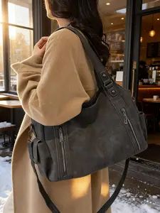 Women's Large Capacity Shoulder Bag, Vintage Daily Tote, High-Quality Casual Handbag, Commuter Crossbody Bag, Fits Books and Laptop, PU Tote Satchel
