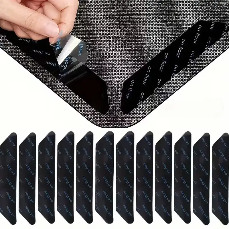 12-Piece Double-Sided Carpet Fixing Stickers – Washable, Reusable Rug Corner Pads with Adhesive Thin Film, Peel & Stick for Carpets, Wooden Floors, Smooth Surfaces, Smooth Surface, Adhesive Thin Film Floor Stickers
