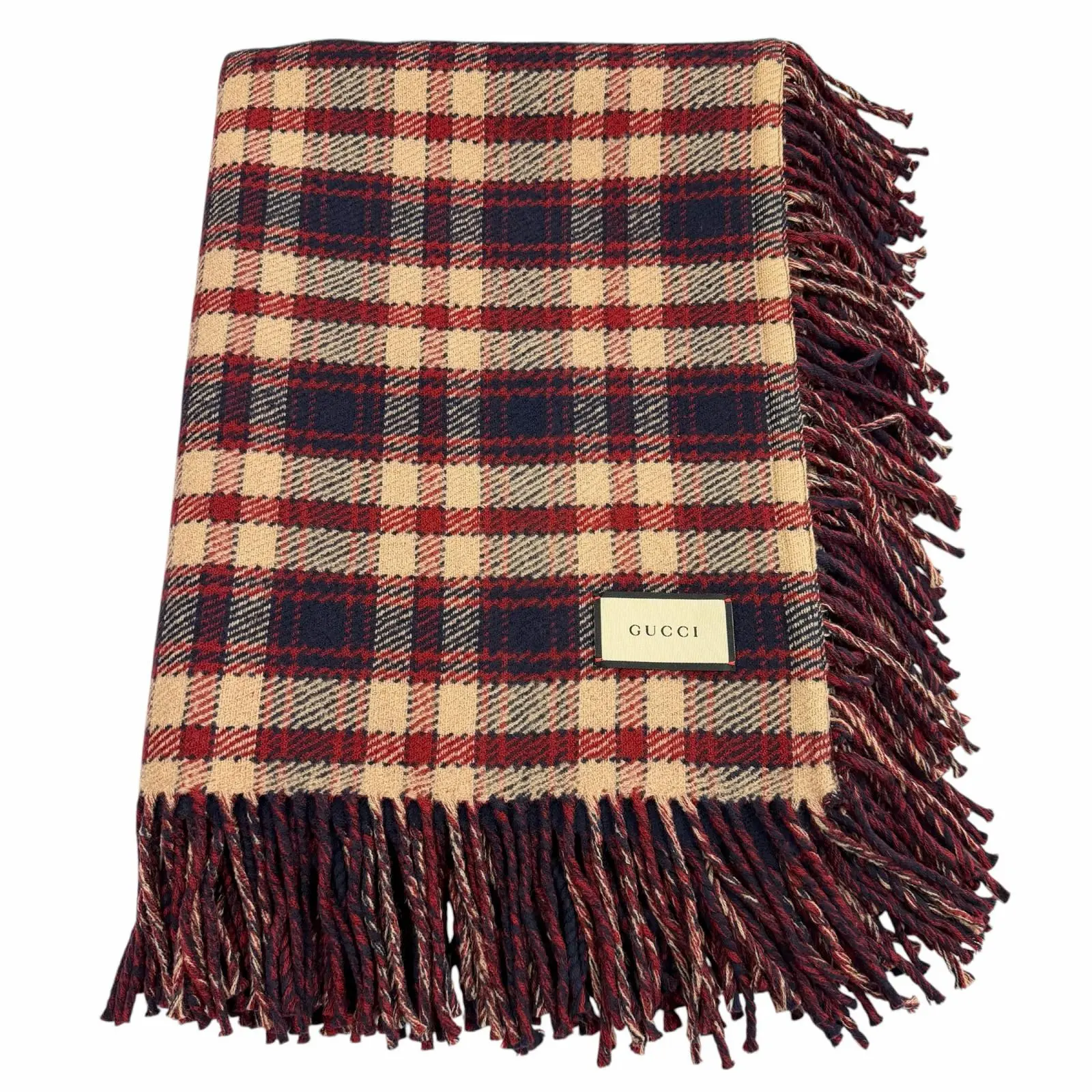 Pre-owned GUCCI Wool Small Leather Goods GG Check Blanket