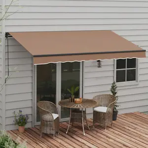 12' x 10' Retractable Awning 280gsm UV Resistant Sunshade Shelter for Deck Balcony Yard Coffee Adjustable Tilt 45-85° Solid Frame Multi-Surface Installation