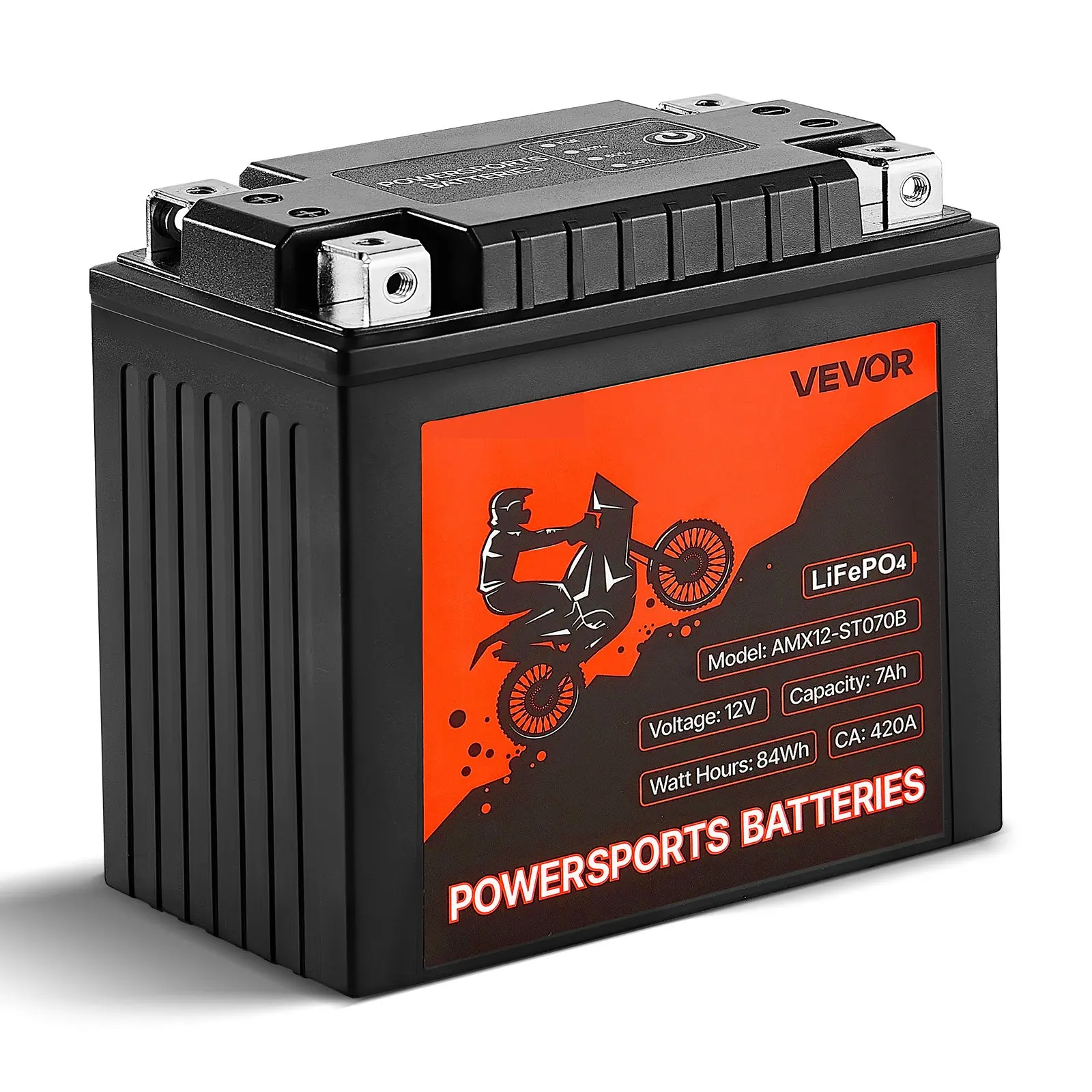 VEVOR Motorcycle Battery, 12 Volt 7Ah, LiFePO4 Lithium Pre-Charged Powersports Battery, Maintenance Free High Performance, Compatible with ATV, Motorcycle, Jet Skis, Scooter, UTV, and More