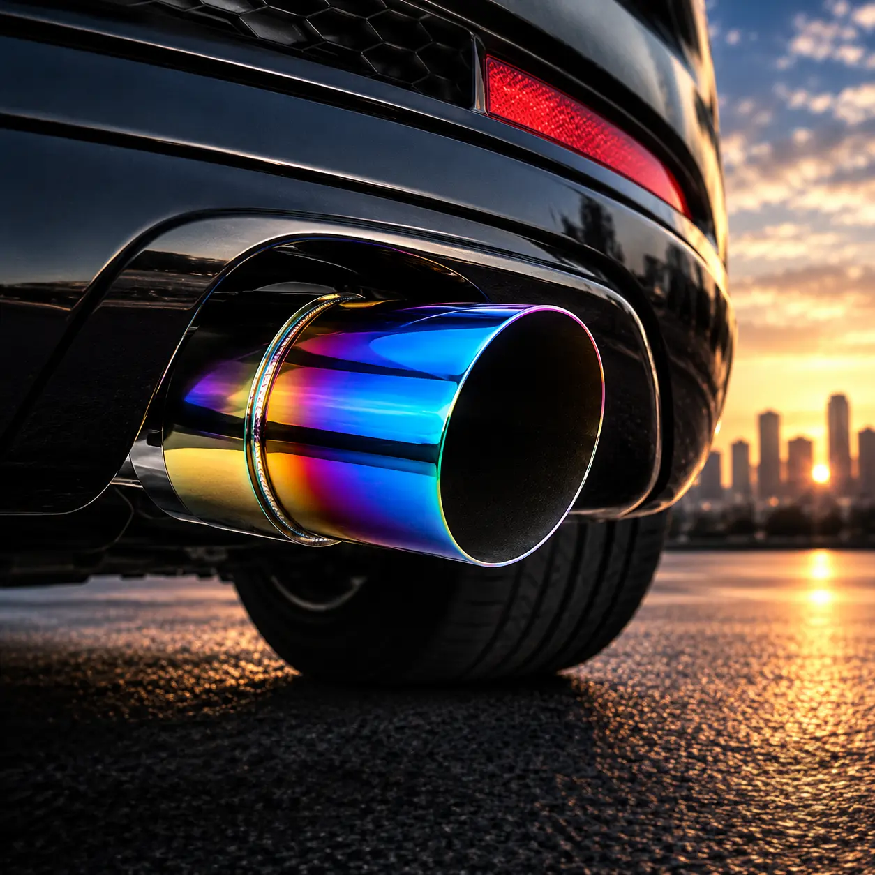 Universal Car Exhaust Tip Cover, 3.5 Inch Outlet Automotive Tailpipe Decorative Trim, Stainless Steel Burnt Rainbow Finish, Exterior Car Styling Accessory #CarTok #Automotive #BurntTip #StainlessSteelExhaust #PerformanceCar #CarParts