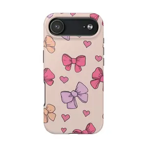 Cute Pink Bows & Hearts Coquette Aesthetic Phone Case for iPhone 17 16 15 14 13 12 Pro Max, Samsung