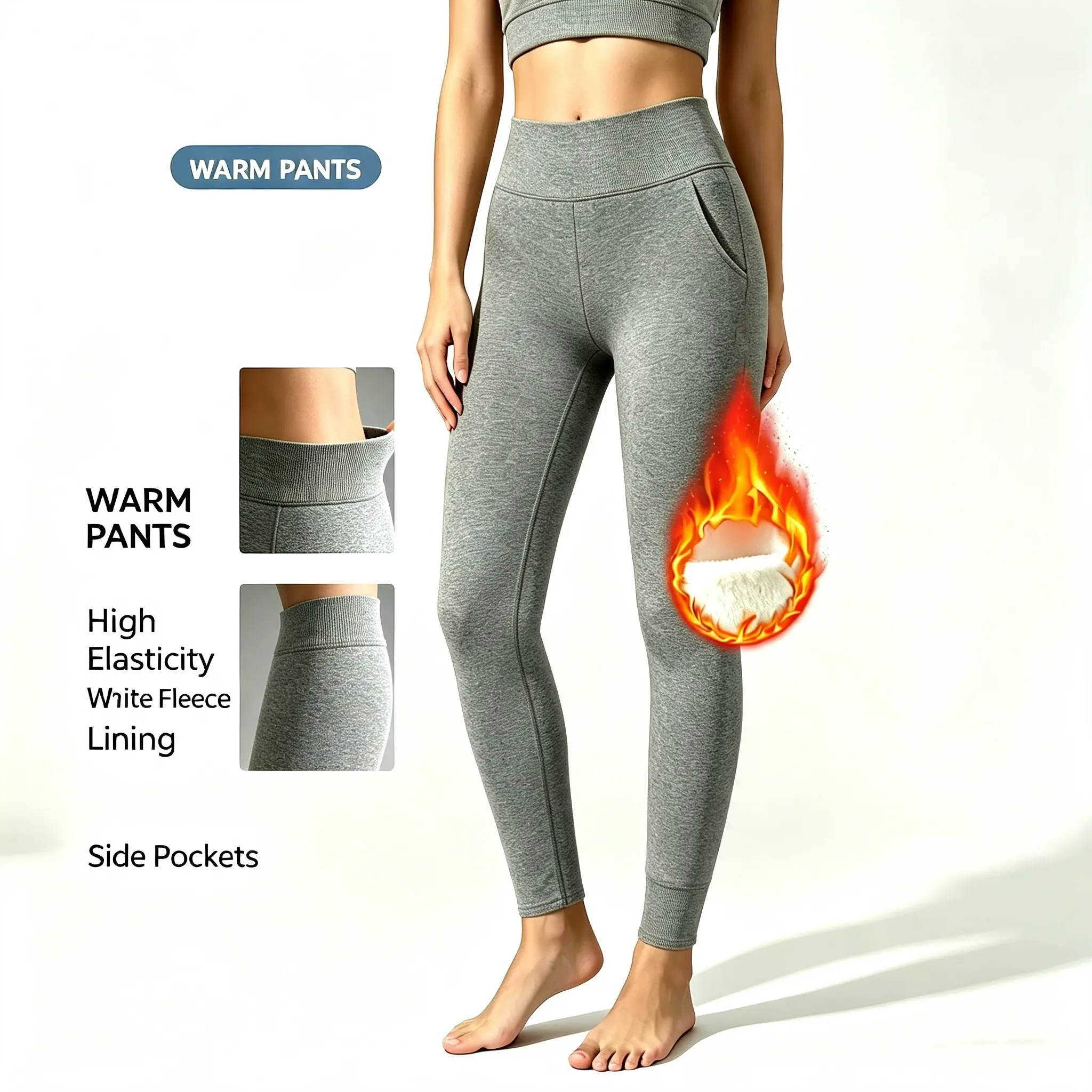 Fall and Winter Thermal Leggings Women Fleece Lined Thick Warm Pants High Waisted Tummy Control Compression Sherpa Tights with Deep Pockets Outdoor Casual Running Workout and Cold Weather Activewear polyester slim fit tummy control yoga support booty gym