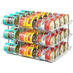 Can Organizer for Pantry, Stacking Can Storage Organizer, Automatic Rolling Can Rack for Fridge, 3Tire 3 Columns Can Holder for 36 Cans, Canned Goods Organizer