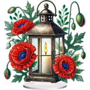 2D Flat Print Flower Night Light DIY Table Top Diamond Painting Ornament Kits Diamond Painting Desktop Ornaments Kit 5D DIY Diamond Art Tabletop Decorations for Home Office Desktop Decor