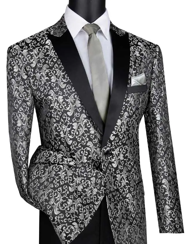 Jacquard Shawl Lapel Two-Button Blazer - Silver