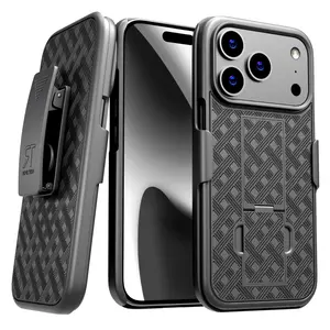 Rome Tech iPhone 17 Pro Max/Pro/Air Case with Belt Clip & Kickstand - Black, Shockproof & Drop-Resistant, 360° Swivel, Full-Body Protection, Precise Cutouts for Buttons & Ports