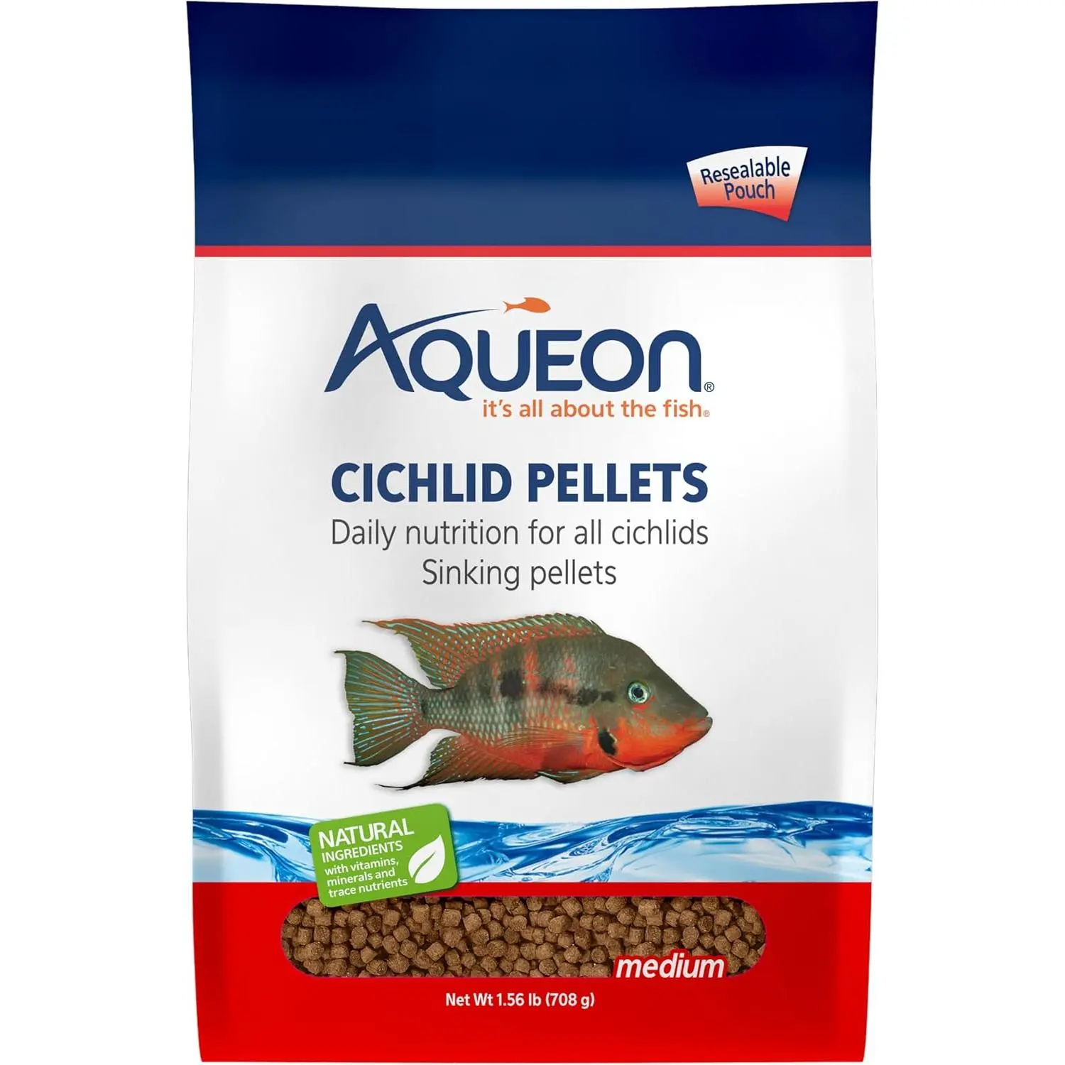 Cichlid Slow Sinking Fish Food Pellets, Medium Size, 25 Ounce