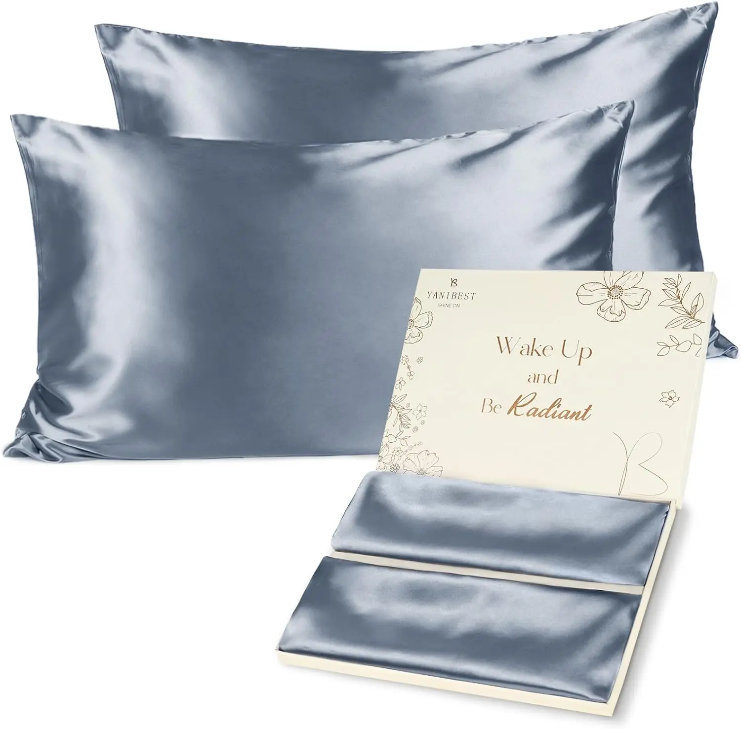 Yanibest Satin Pillowcase, Silk Pillow Cases for Hair and Skin with Zipper, Queen Pillow Cases Set of 2 for 20"X30", Exquisite Packaging for Women Men YANIBEST