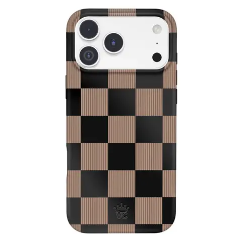 Velvet Caviar Mocha Vibe Checkered Durable Phone Case - Anti-Drop, Heavy Duty Protection Shockproof Cover for iPhone 18 Series, 17, 16, 15 & More Wireless Accessories