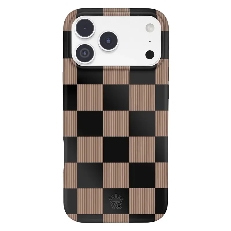 Velvet Caviar Mocha Vibe Checkered Durable Phone Case - Anti-Drop, Heavy Duty Protection Shockproof Cover for iPhone 18 Series, 17, 16, 15 & More Wireless Accessories