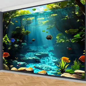 Ocean Coral Reef Backdrop Marine Underwater Backdrop Sea Life Background Cloth Aquarium Tapestry Wall Hanging Photography Background Polyester Fiber Home Office Party Event Studio Decor Studio Prop Wall Art Tropical Scene