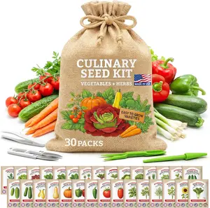Culinary Vegetable & Herb Seeds Variety Pack - 30 Heirloom Non-GMO Garden Seeds for Planting, Seed Kit with Tools, Made in USA