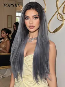 Topshe High-Temperature Fiber Lace Wig for Women, 30 Inch Long Straight Layered Wig with Bangs, Perfect for Parties and Cosplay