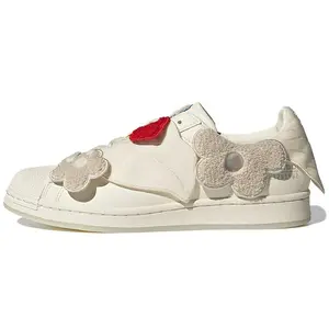 Melting Sadness x Adidas Originals Superstar "Bee With You" Low-Top Velcro Sneakers for Men and Women in White and Red