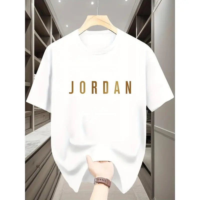 Golden Geometric Graphic Tee, Cotton Fabric Short Sleeve T-Shirt, Crew Neck Casual Shirt with Abstract Golden Figure Design, Men's Streetwear Top for Summer Everyday Wear, Lightweight Breathable Comfort Fit Casual Fashion, Good Graphic Tees, Trendy T-Shir