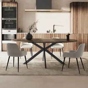 59-Inch Extendable Round Dining Table for Dining Room, 4-6 People Large Expendable Kitchen Dinner Tables with Oval Wood Top and Industrial Metal Frame for Dinner Room, Small Space, Black Brown