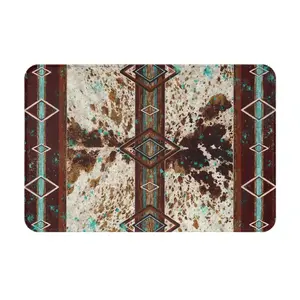 Cowhide Print Western Bath Mat, Cow Print Southwestern Bath Rug, Boho Western Bathroom Rug,Western Bathroom Decor, Tribal Bath Rugs 16" x 24"
