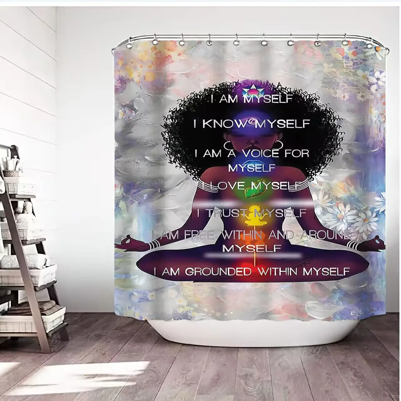Modern Waterproof Polyester Shower Curtain, Decorative Room Divider, Bathroom Privacy Curtain, No-Drill Installation, Includes 12 Hooks