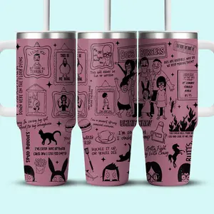 Bob’s Burgers 40oz Tumbler, Cartoon Fan Stainless Steel Cup, Insulated Travel Mug, Animated TV Show Merch