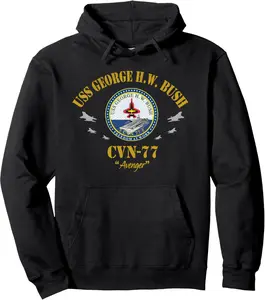 USS George H.W. Bush CVN-77 Aircraft Carrier Veteran Flag Pullover Hoodie