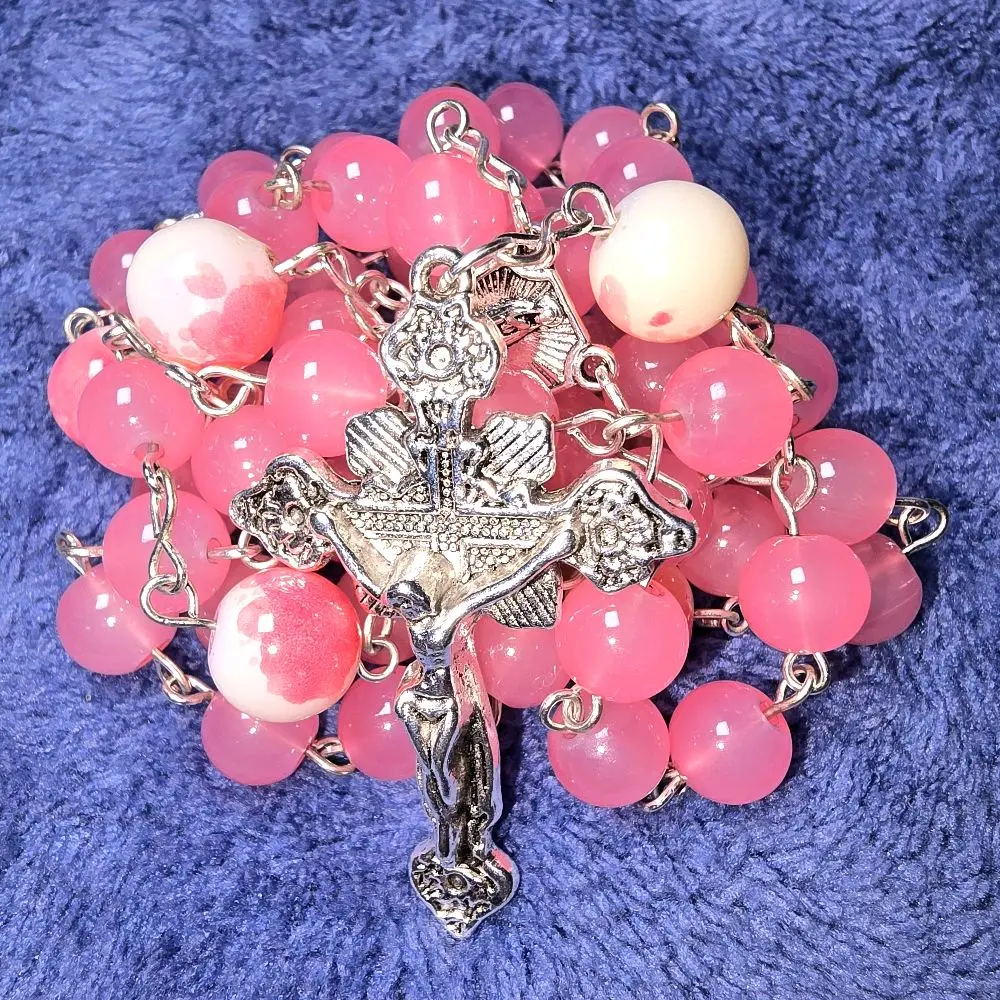 Handmade Pink Koi Rosary, Handcrafted Religious Devotional Accessory for Catholic Prayer
