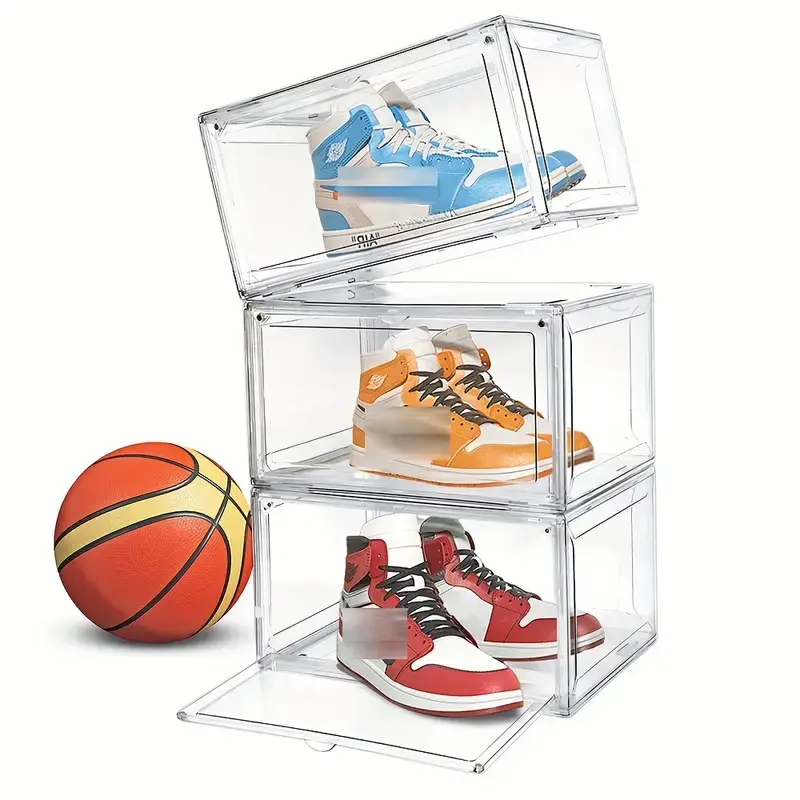 Shoe display case – 360° clean transparent shoe boxes acrylic stackable sneaker box, Sneakerhead extra large shoe organizer storage, Fit US size 14