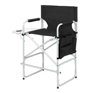 Folding Director's Chair with Footrest & Side Table – Heavy Duty, Cup Holder, Storage Bags, 265 lbs – Silver/Black