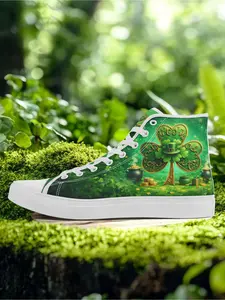 COOLCUSTOMIZE Women's Vibrant St. Patrick's Celtic Shamrock Tree Print High-Top Sneakers, Plus Size Comfortable Walking Shoes, Streetwear Footwear