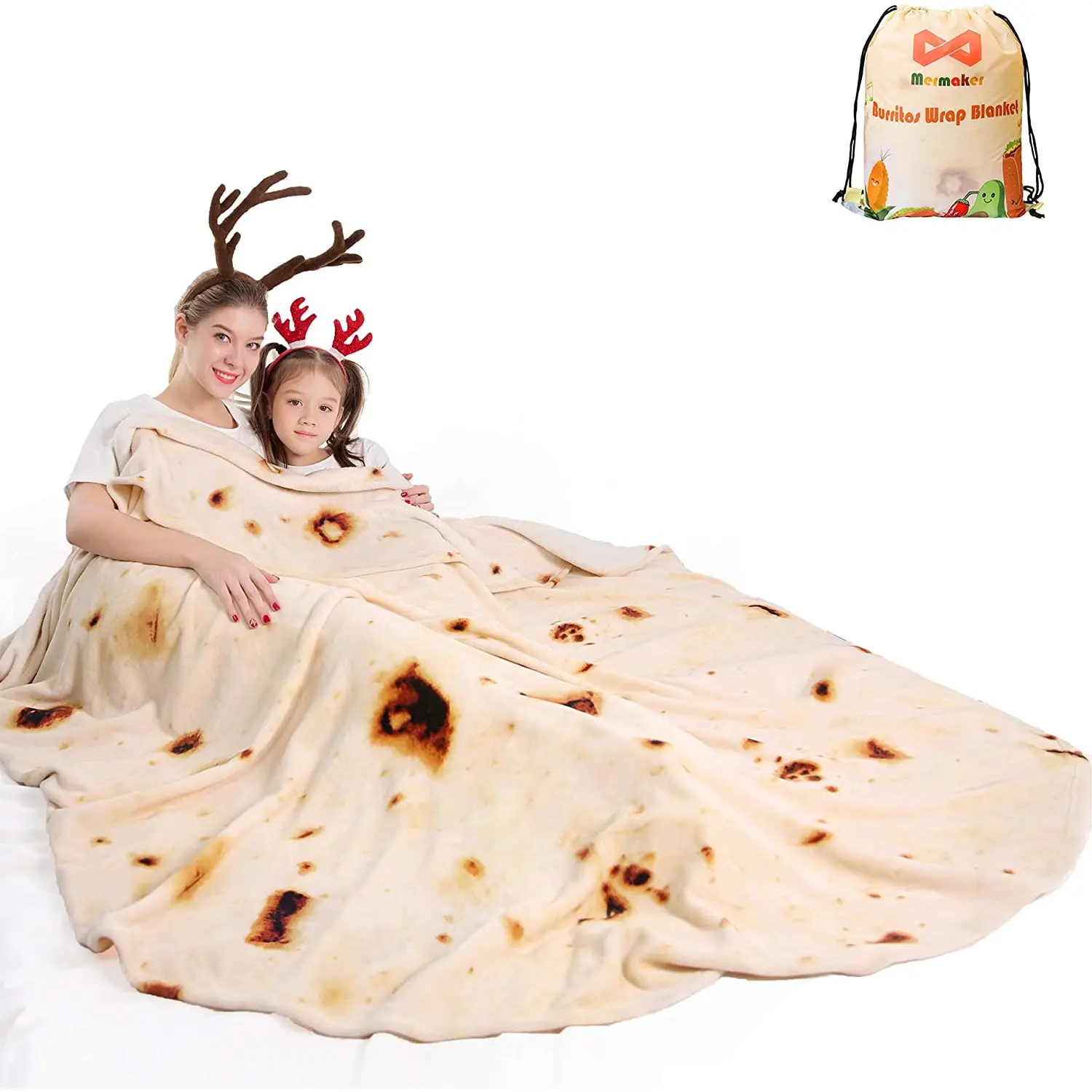 Burritos Tortilla Throw Blanket 2.0 Double Sided 71 Inches for Adult and Kids, Giant Funny Realistic Food Blankets, 285 GSM Novelty Soft Flannel Taco Blanket (Yellow -Double Sided) mermaker