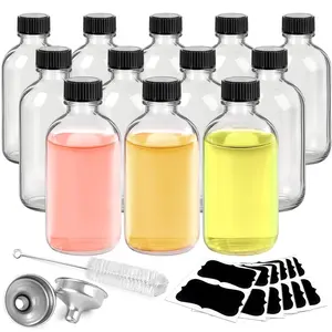 Glass Bottles with  and Funnels, 12 Pack 2oz Mini Tavel Bottles-Leakproof Boston Round Glass Bottles for Diy Essential Oils, Perfumes, -Travel Essential