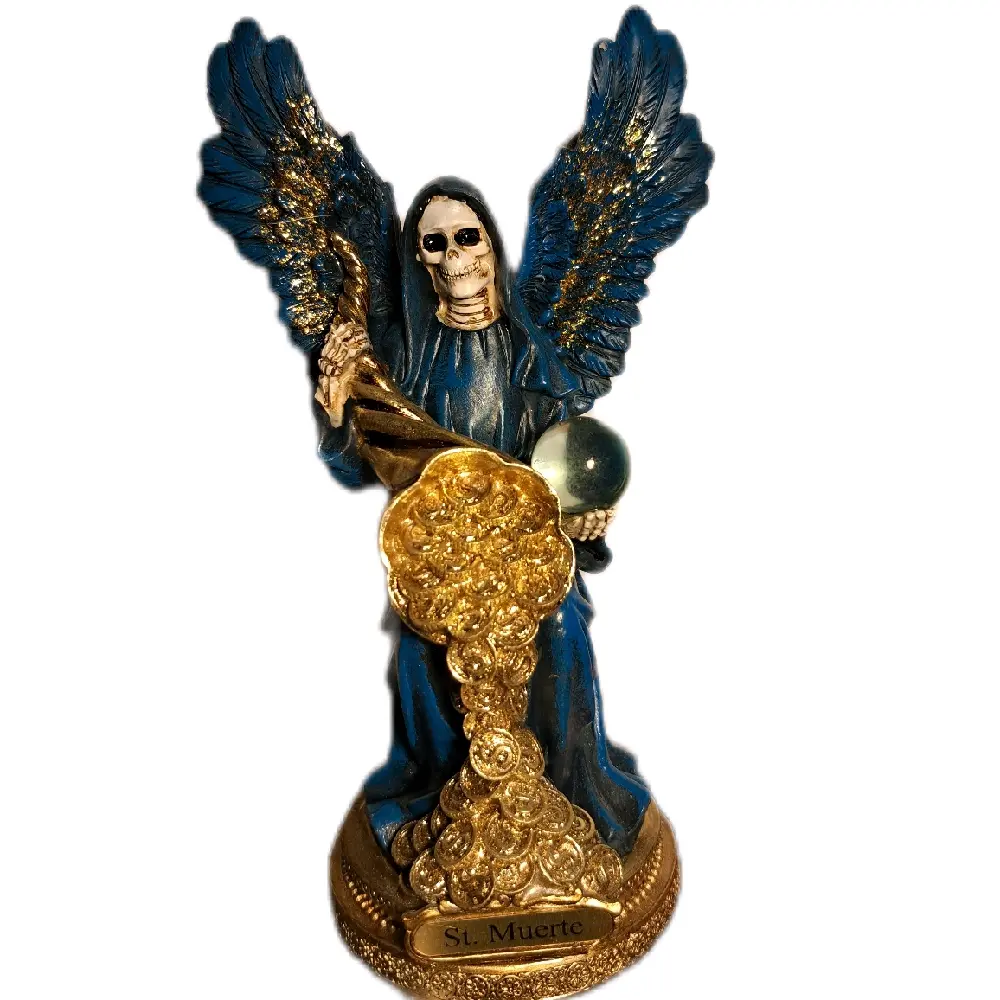 8.5in Gothic-Inspired Santa Muerte Statue with Wings and Coins, Collectible Ornament, Home Decor Ornaments for Room Decoration