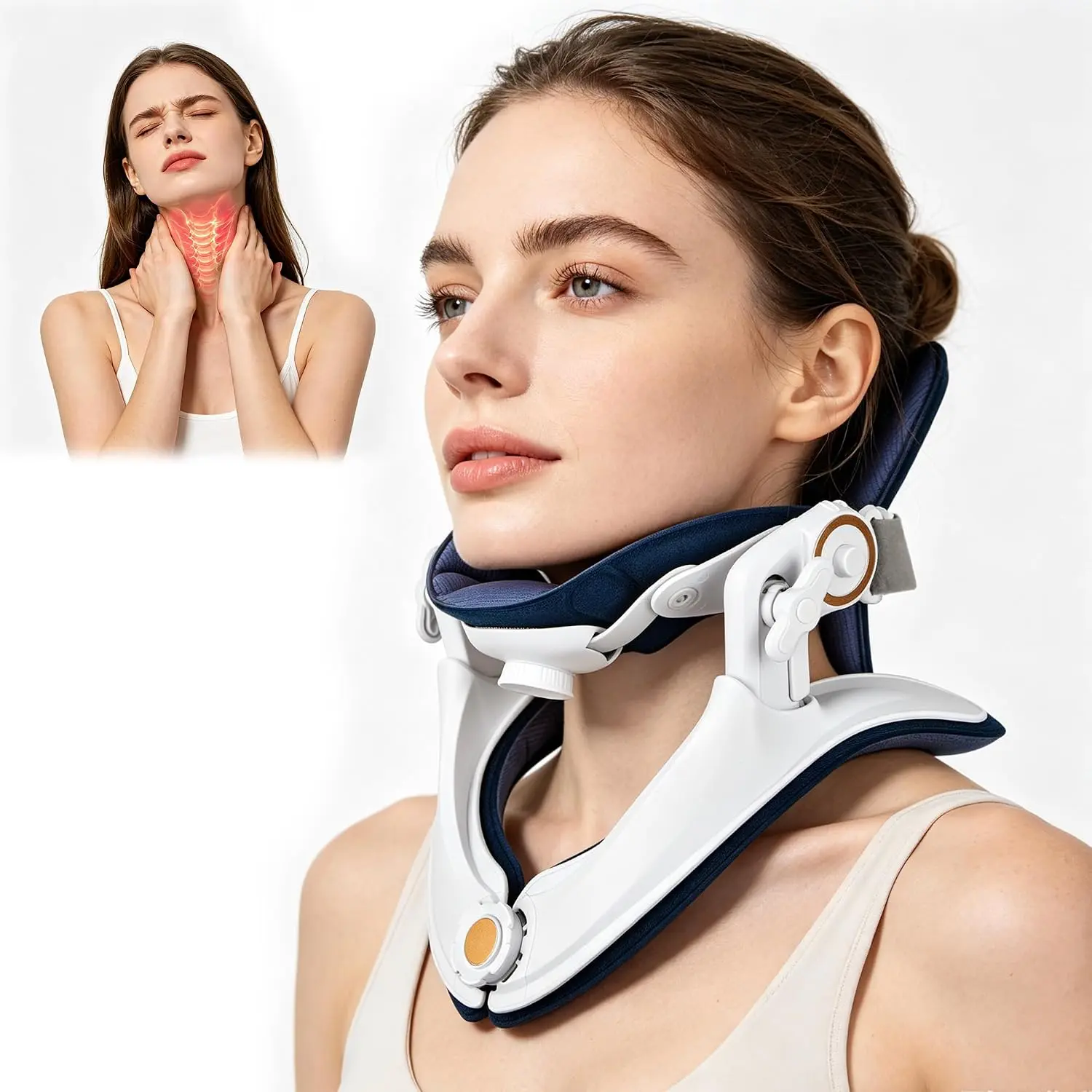 Cervical Neck Traction Device - Multi-Level Height & Width Adjustable, Lightweight Ergonomic Stretcher for Neck Decompression, Tension Relief, Natural Spine Curve Restoration, Home & Office Use