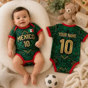 Custom Mexico 2026 World Soccer Baby Suit, Personalized Name Number Kid Jersey, Soccer Uniform Kit Youth Kids, Gift For Newborn 1V8