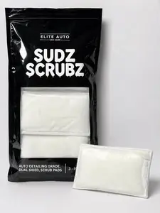 ELITE AUTO Car Care SUDZ SCRUBZ 3-Pack Dual Sided Scrub Pads with Dual Bristle Side for Efficient Interior Cleaning of Leather Plastic Vinyl and Trim