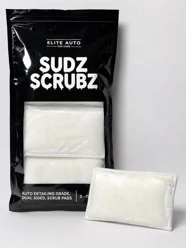 ELITE AUTO Car Care SUDZ SCRUBZ 3-Pack Dual Sided Scrub Pads with Dual Bristle Side for Efficient Interior Cleaning of Leather Plastic Vinyl and Trim