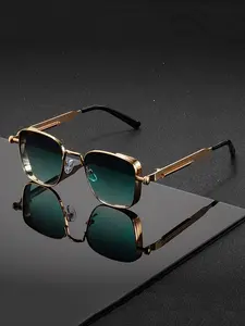 Men's Retro Steampunk Square Metal Frame Glasses, Spring Hinges Decorative Pieces, Perfect for Events Parties Holidays, Stylish Glasses