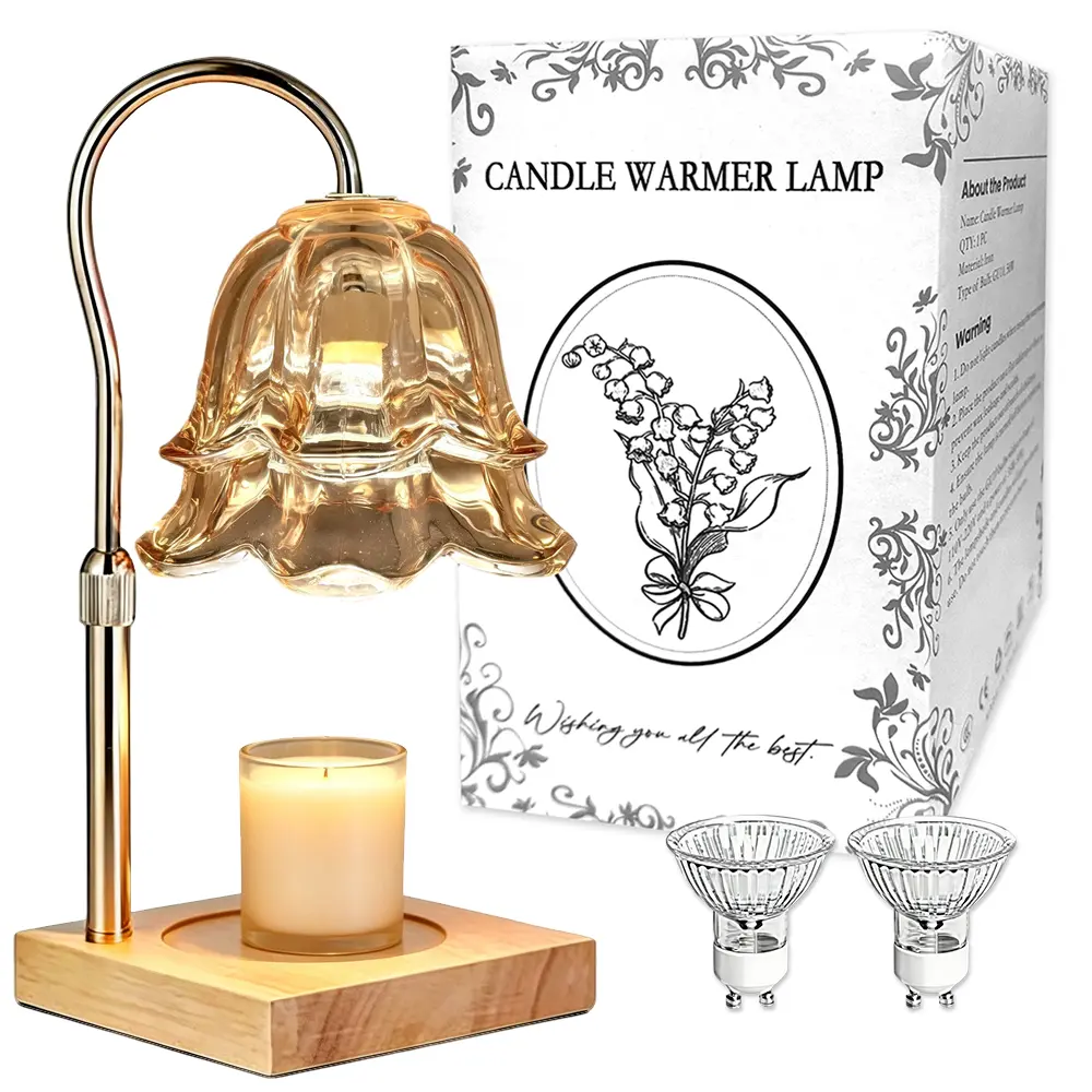 Candle Melting Light, Valley Lily Decor Lamp, Adjustable Stand Timing Function, 2 Bulbs Inside, No Flame Aromatherapy Lamp for Home Desktop Decor