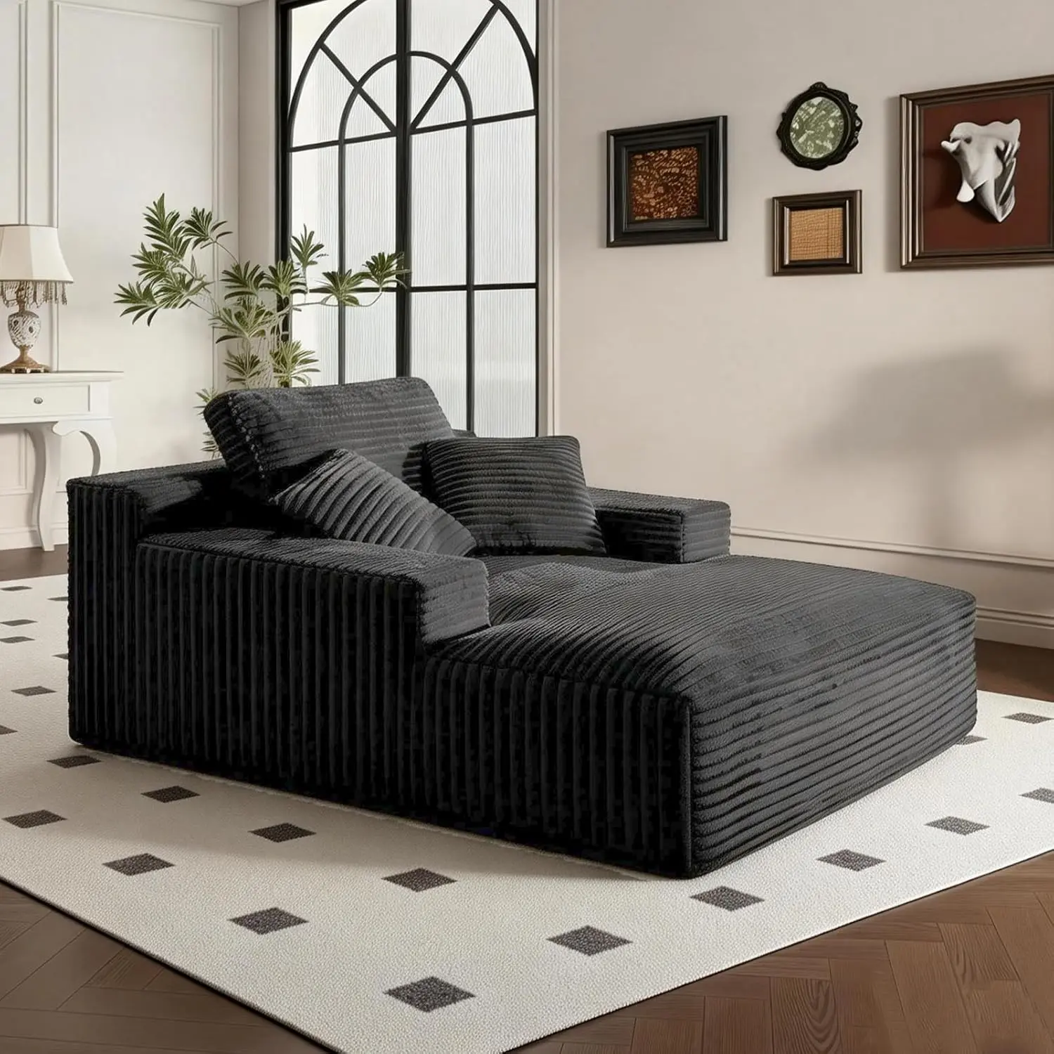 67" Indoor Corduroy Upholstered Chaise Lounge Chair - 2-in-1 Boneless Sectional Couch Bed, Oversized Plush Faux Fur Deep Seat Sleeper, Comfy Reading Sofa for Living Room, Bedroom (Ideal for Students), Boneless Couches