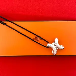 Pre-owned HERMÈS Sterling Silver 925 (Ag925) Small Leather Goods Hermes Lima GM Silver925 Necklace