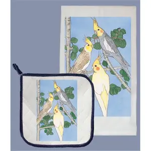 Pipsqueak Productions  Cockatiel Dish Towel And Pot Holder Set