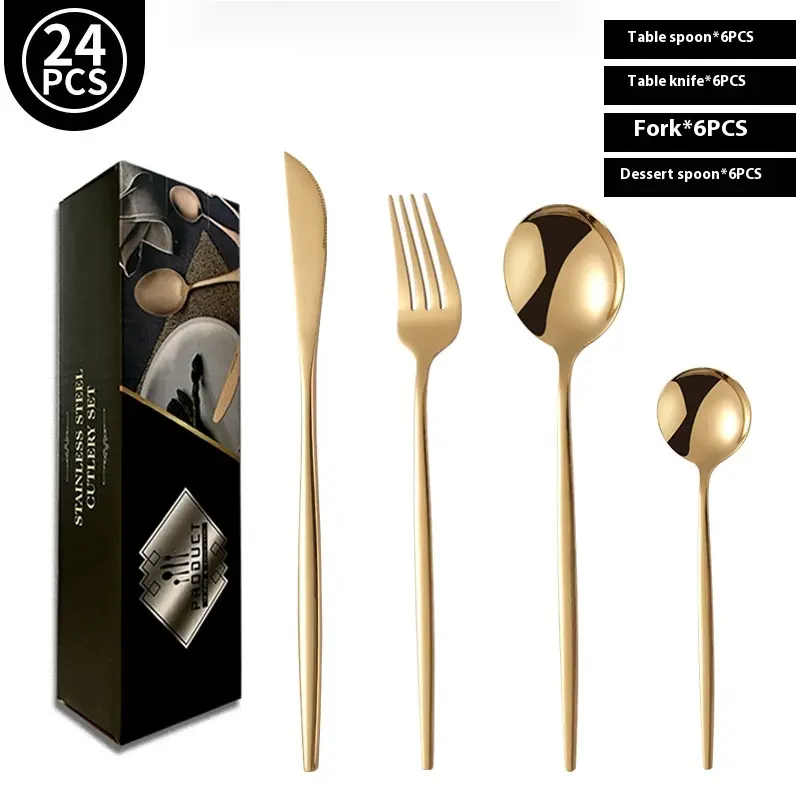 Stainless Steel Cutlery Portuguese Gold Knife Fork Spoon Western Steak Knife Fork 24-Piece Set Gift Box Cutlery Set eat Relief Milk Coffee Cup Set Day Dead Table Runner Skull-Shaped Soda Can Opener Strap Tree 3D Cookie Decoration Kit Foil Tins Lids Wooden