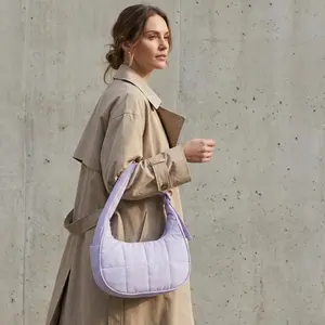 Crescent Shoulder Bag 2026 Viral Small Puffy Fashion Stylish with 2 Side Pockets Adjustable Strap for Women Waterproof Lightweight Travel Gym Dating Elegant Commuter Bag Purse for Spring Trendy Gift for Her Mom TikTokShopStockUp summervibes