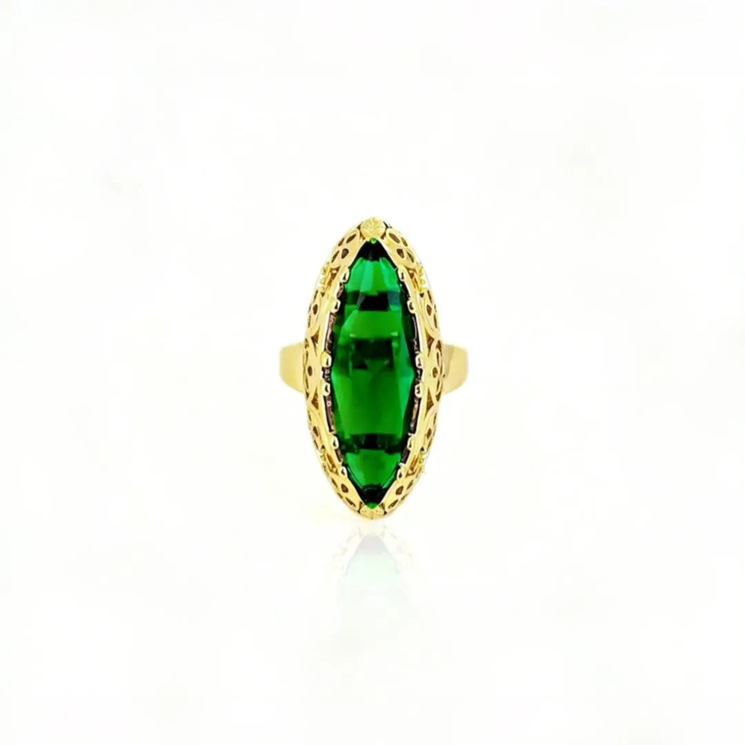 14K Gold Plated  Vintage Ethnic Emerald Gemstone Ring Jewelry Trend Daily Unique Holloween Emerald Women Rings