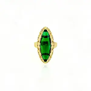 14K Gold Plated  Vintage Ethnic Emerald Gemstone Ring Jewelry Trend Daily Unique Holloween Emerald Women Rings